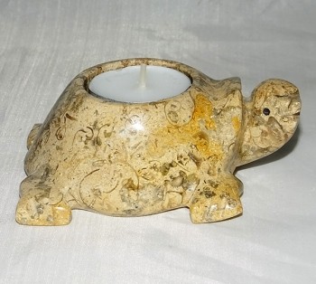 4” Fossilstone Turtle Tea Light Holder
