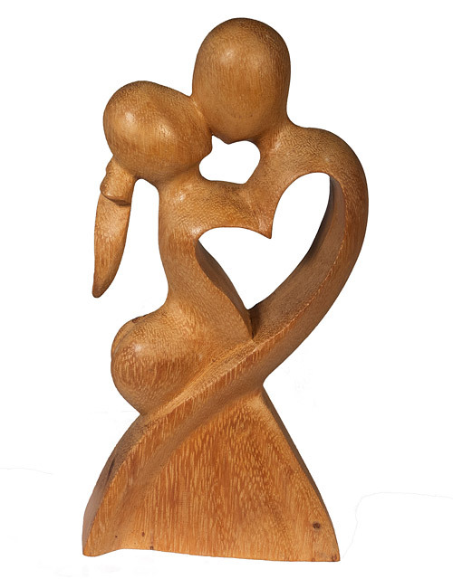 Hand Carved Figure lovers/heart from light wood
