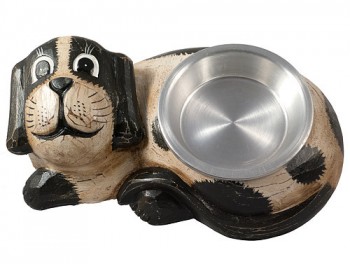 Hand Carved Wooden Dog food/drink bowl holder