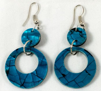 Earrings - shell hoop blue