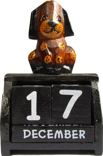 Hand Carved Wooden Perpetual Dog Calendar
