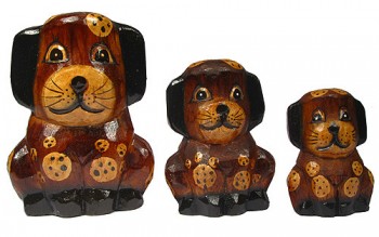 Set of 3 Hand Carved Wooden Dogs