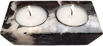 Black Marble 2-Hole Candle Holder