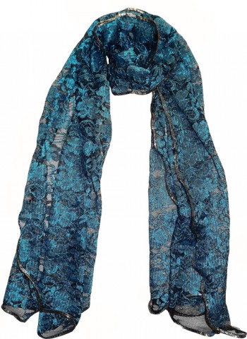 Blue/Black Lace Voile Scarf