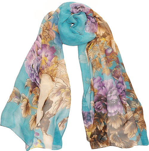 Turquoise Purple Flower Scarf