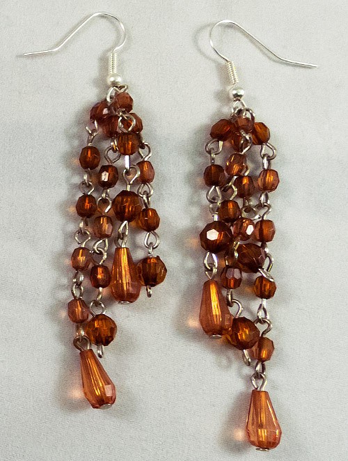 Silver earrings beads brown transparent silver