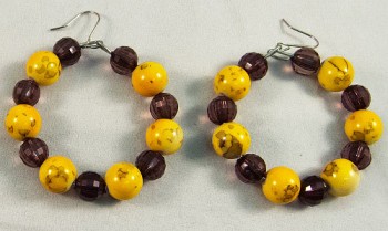 Earrings beads grey yellow mix