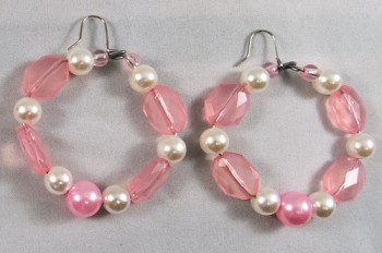 Earrings beads pink white pearl mix